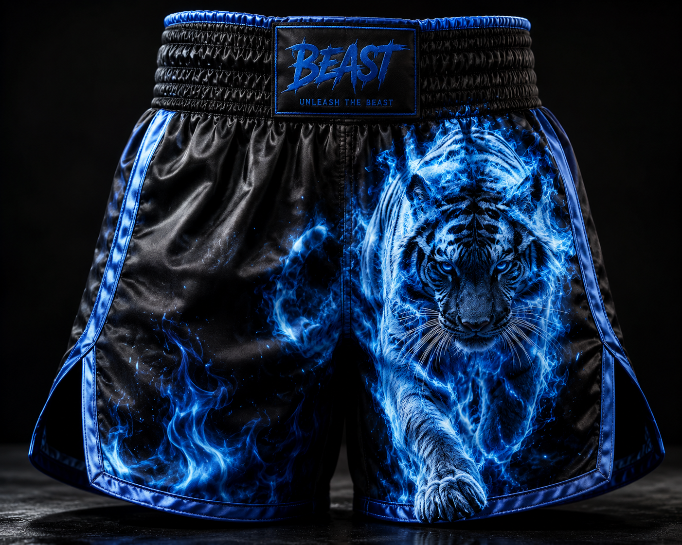 Blue Flame Tiger Beast Boxing Trunks